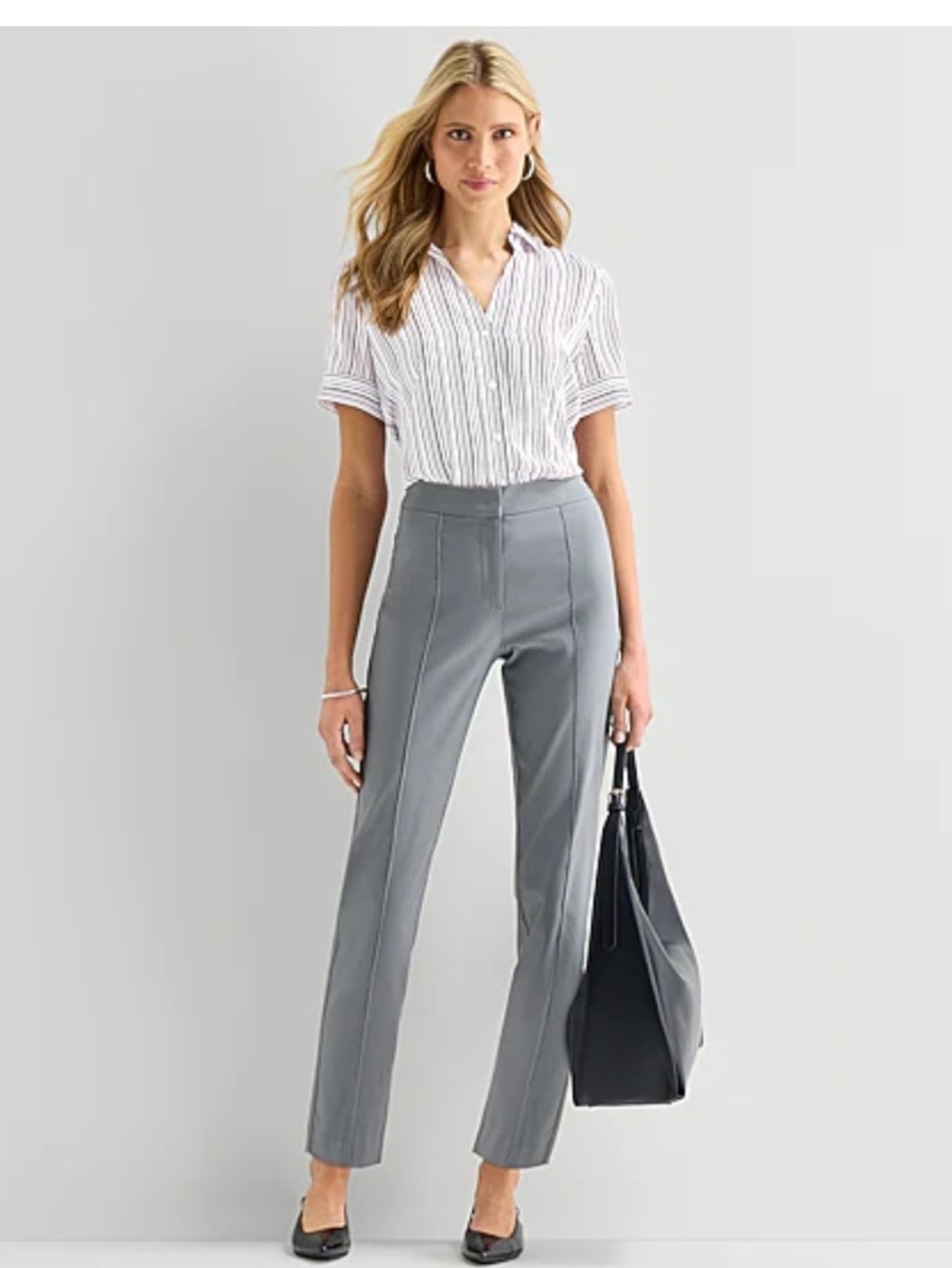 Worthington Petite Ribbed Gray Dress Pants